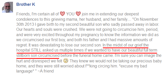 ''In the midst of our grief the hospital STILL asked us multiple times if we wanted to have our beautiful full term stillborn son circumcised''