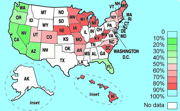 Map of USA showing circumcision rates