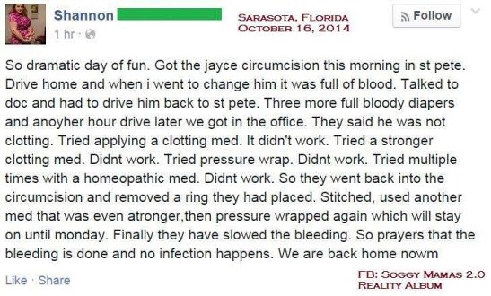 Bleeing in Florida - 3 diapers, 3 medical treatments + homeopathy