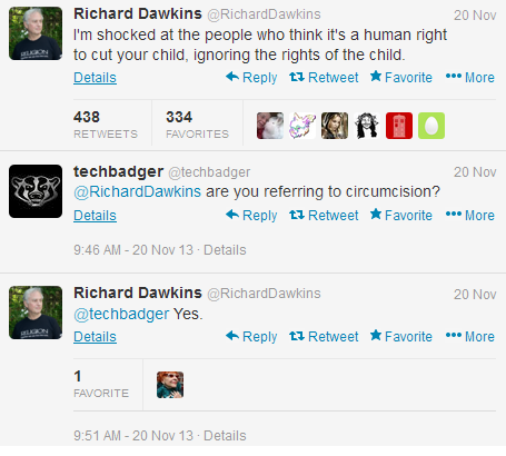 Richard Dawkins Tweets against circumcision