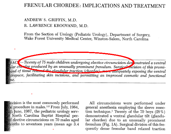 Basis of Morris's claim the 1/4 of ALL intact males have frenulum breve